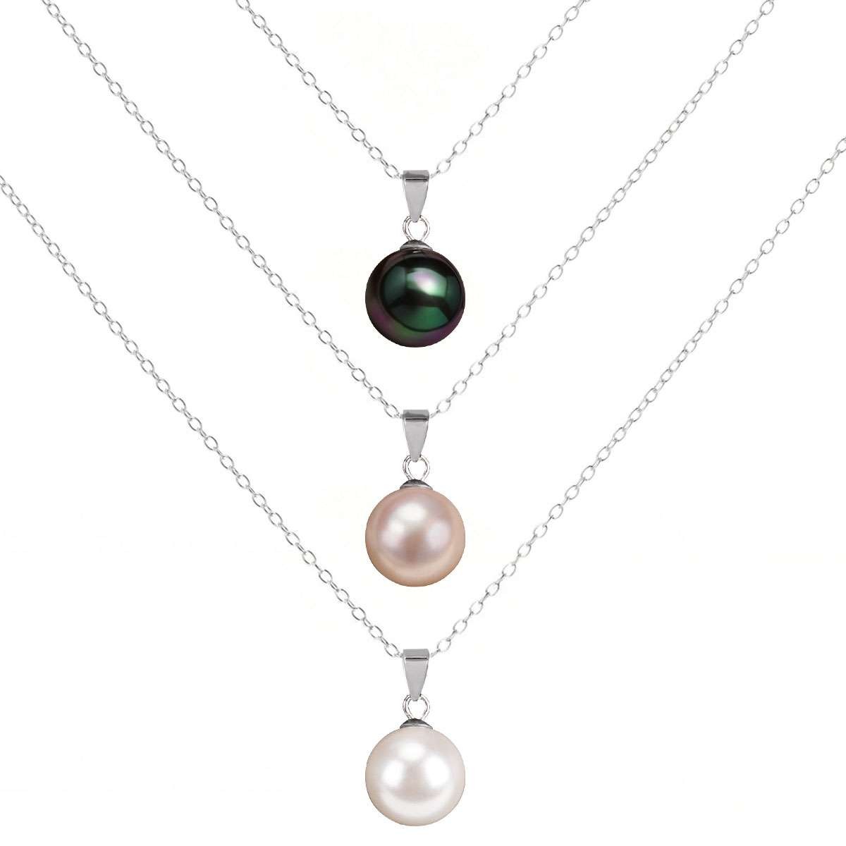 White Pink,Black Pearl Pendant Silver Necklace Jewelry Valentine’s Birthday Gift