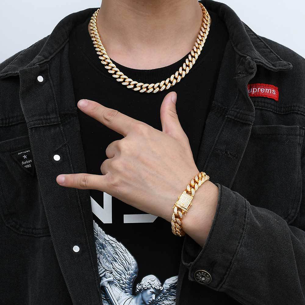 Men’s Gold Plated Iced CZ Out Solid Miami Cuban Link Bracelet Chain 12MM