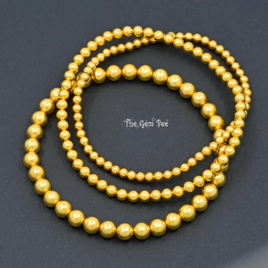 3mm 3.5mm 5mm 18K Yellow Gold Handmade Round Bead Stretchy Bracelet 5,6,7 inch
