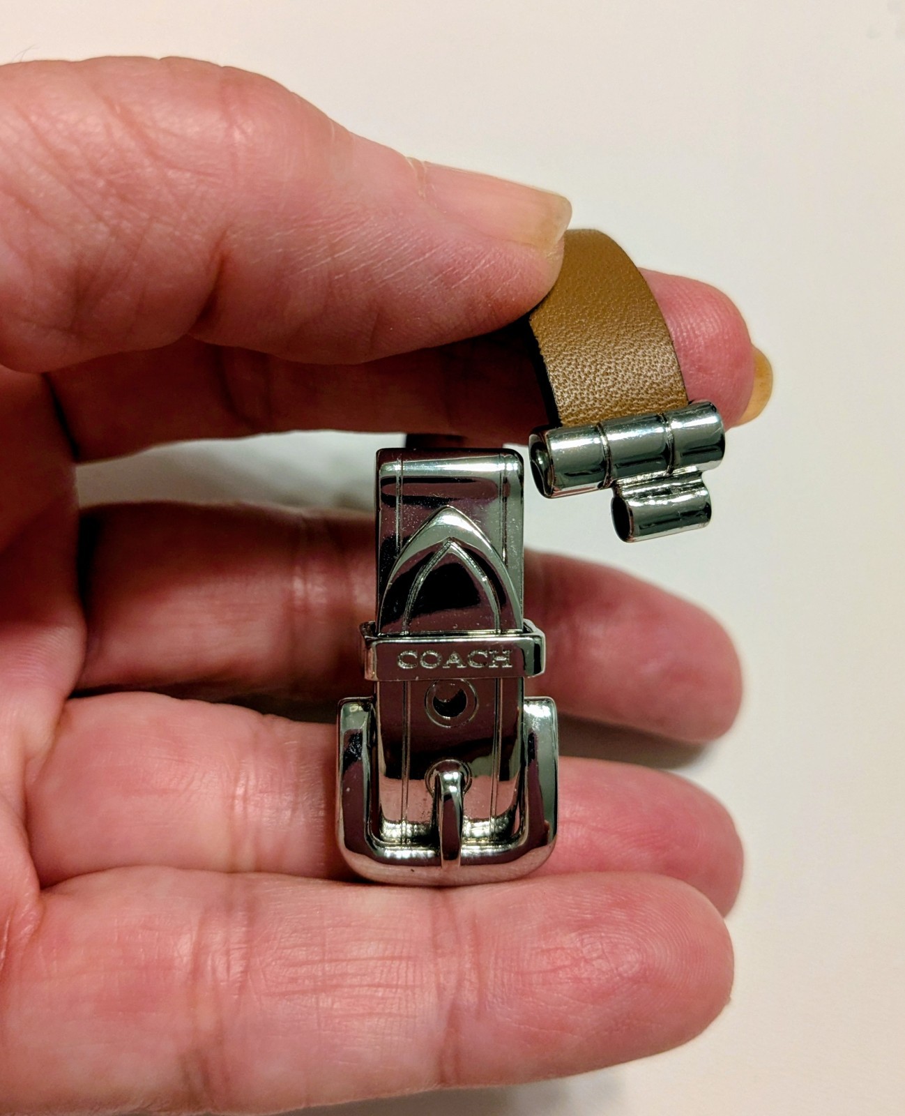 Coach Signed Brown Leather Cuff Bracelet Buckle Closure Silver Tone 7 in