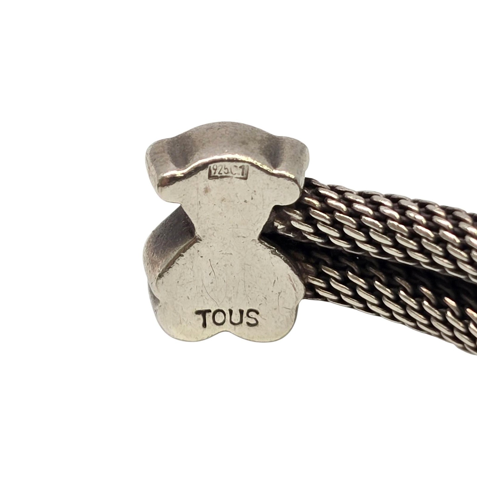Tous Sterling Silver Bear Motif Mesh Cuff Bracelet #25647