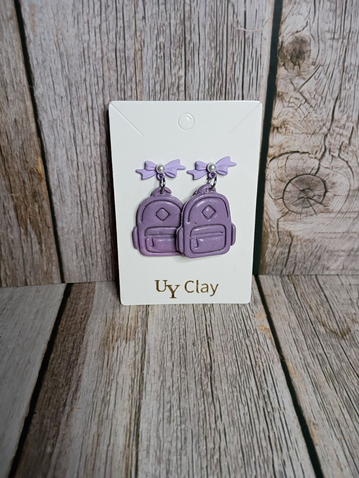 Handmade Purple Backpack Ribbon Bow Polymer Clay Earrings – Hypo-allergenic