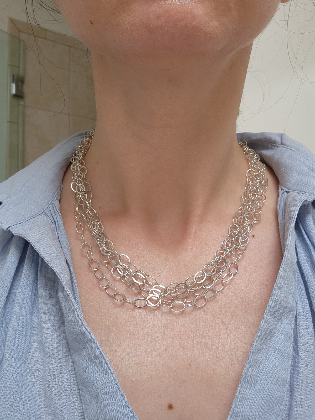 Trifari Silver Tone Chain Link Statement Necklace 18″ Adjustable