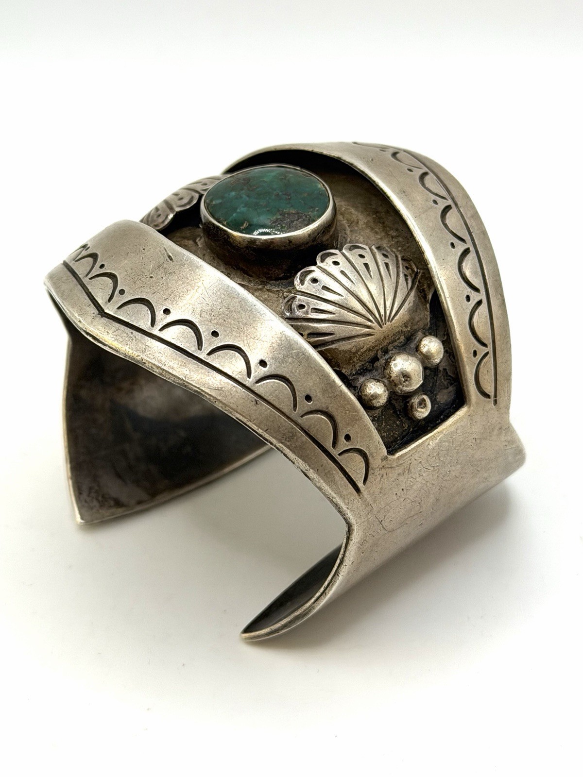 VINTAGE Native American Sterling Silver Turquoise Cuff Bracelet Signed 6.25” OLD