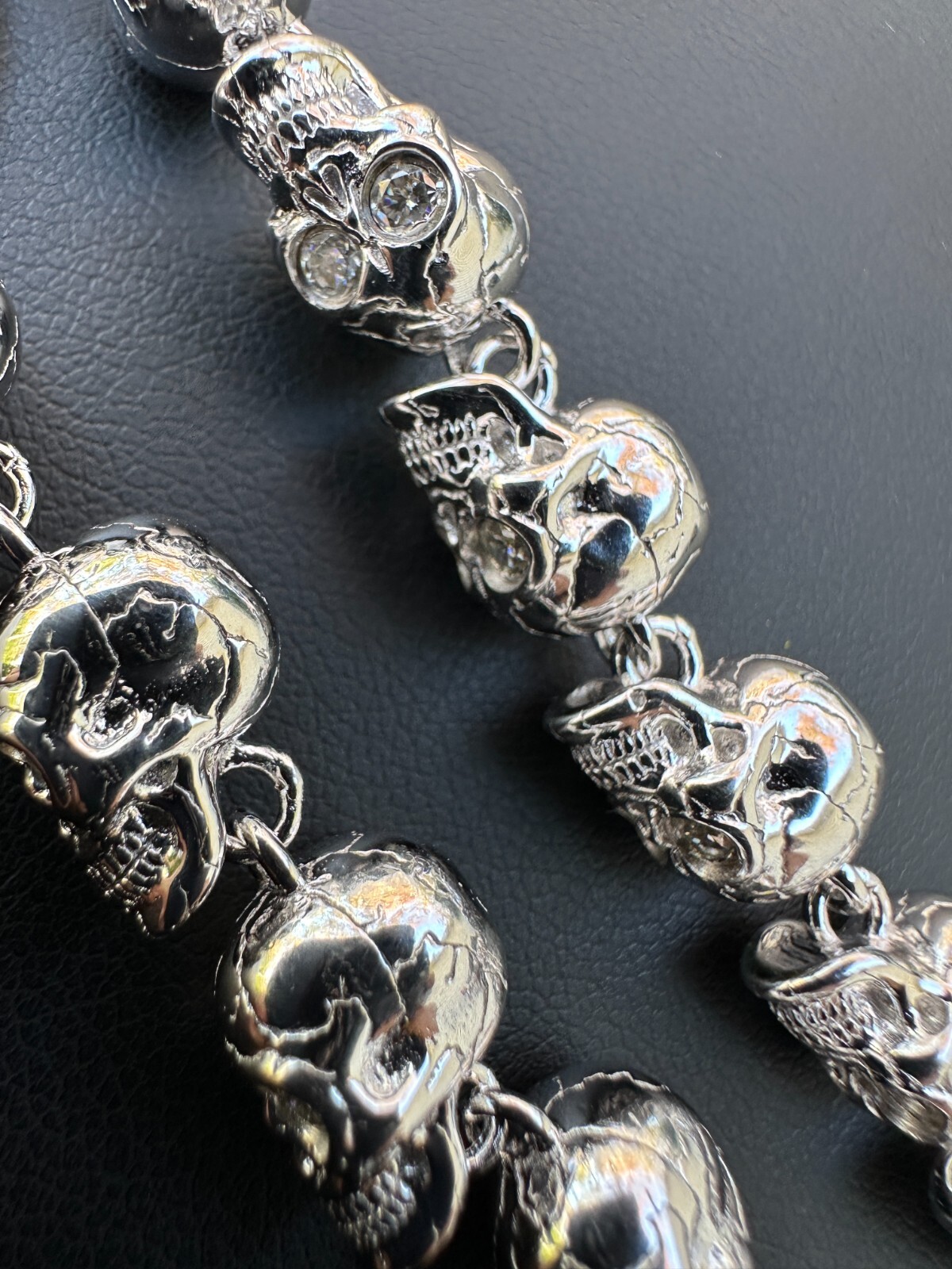 Custom Solid 925 Sterling Silver Skull Death Link Chain Necklace W. Moissanite