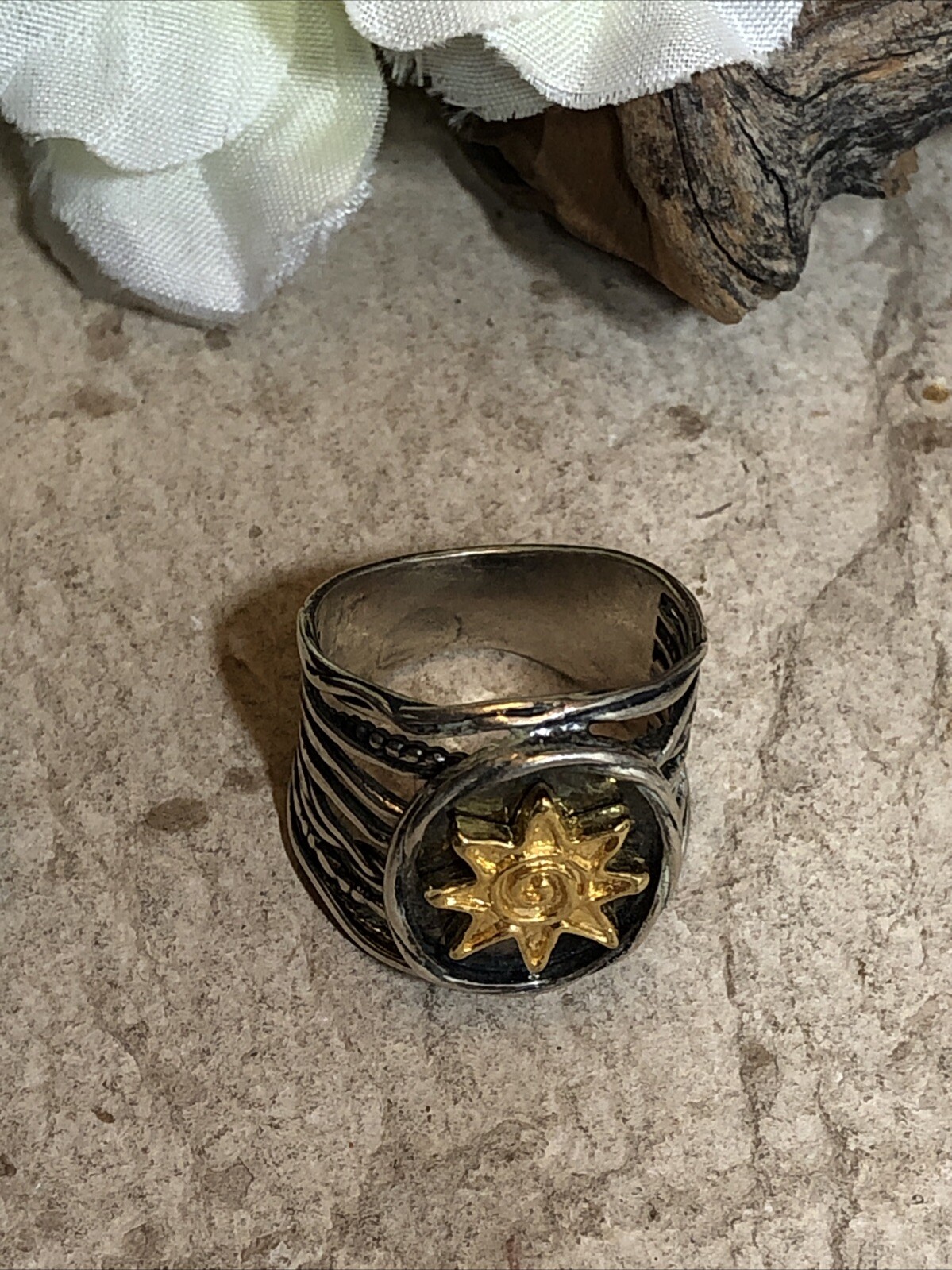 24. Shablool Didae 925 Sterling Yellow Accent SUN or STAR Ring 9g, 8.5s ISRAEL