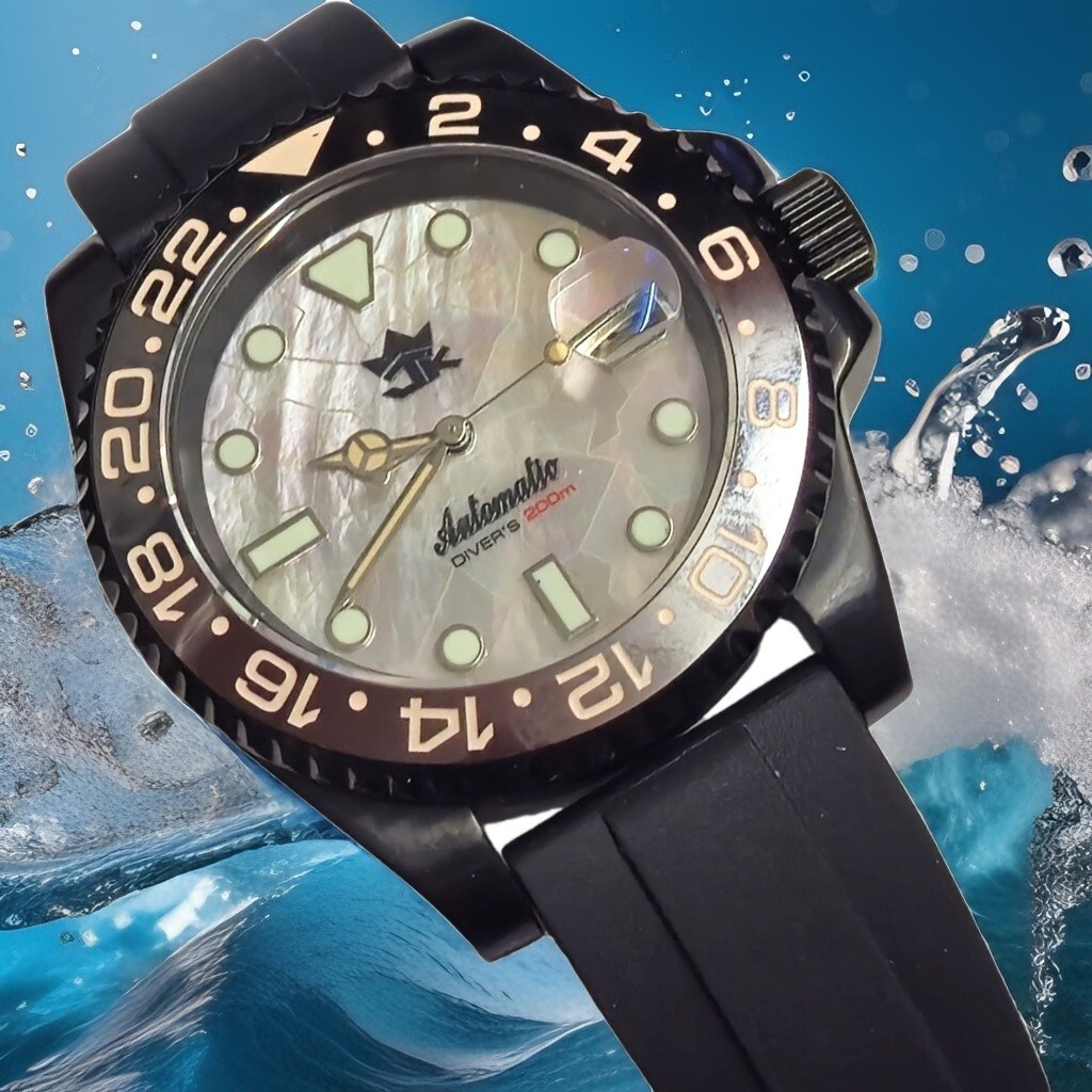 40mm Black PVD Coated Watch SS Automatic 24 Jewel Sapphire Crystal Seiko MVT