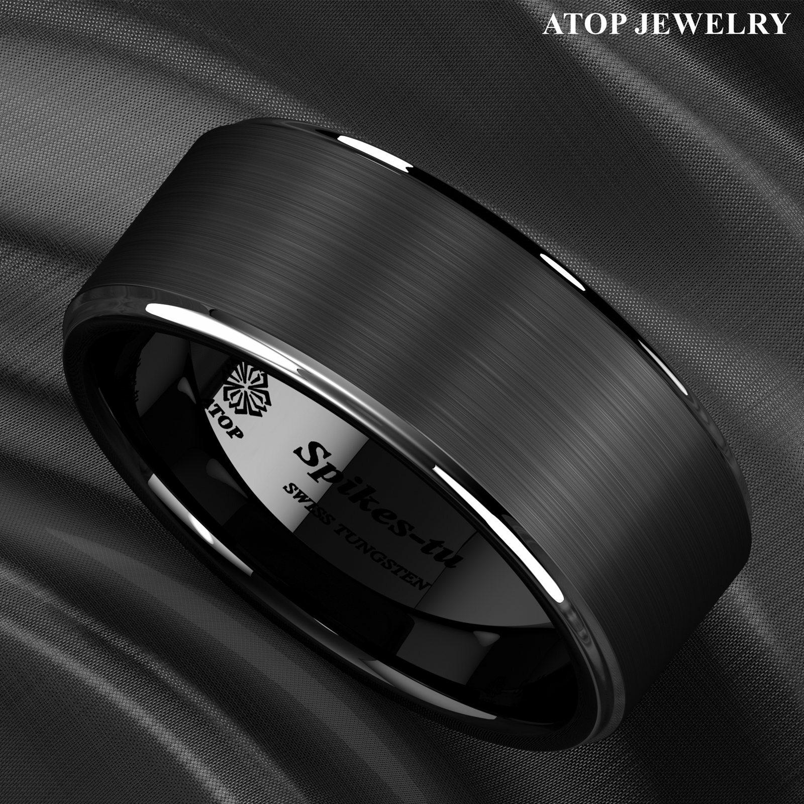 8/6mm Black Brushed Silver Stripe Tungsten Ring Wedding Band ATOP Men’s Jewelry
