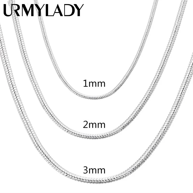 40-75Cm 925 Sterling Silver 1MM/2MM/3MM Solid Snake Chain Necklace for Men Women