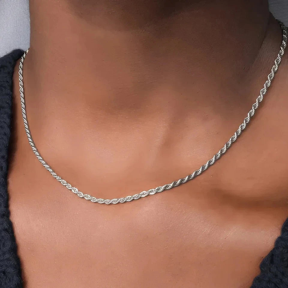 New Men’s Italian 4mm Diamond Cut Rope Chain Solid 925 Sterling Silver Necklace