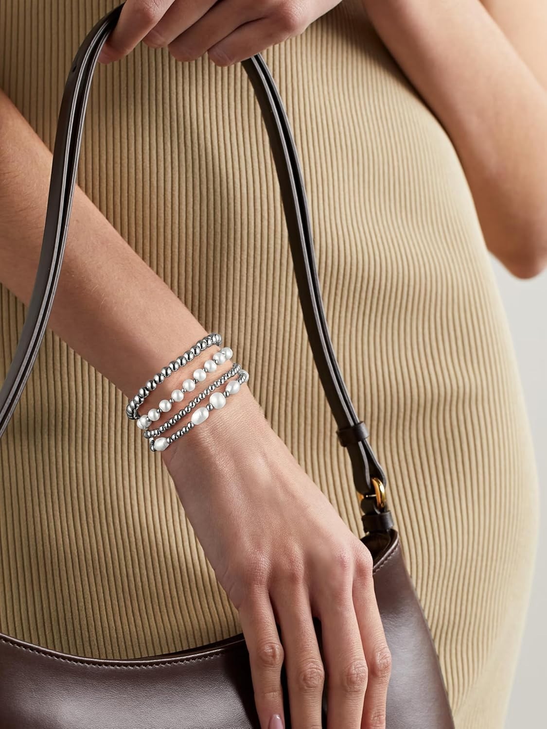 Versatile 14k Gold Beaded Bracelet Set – Elegant 7-Inch Layered Bangle Design
