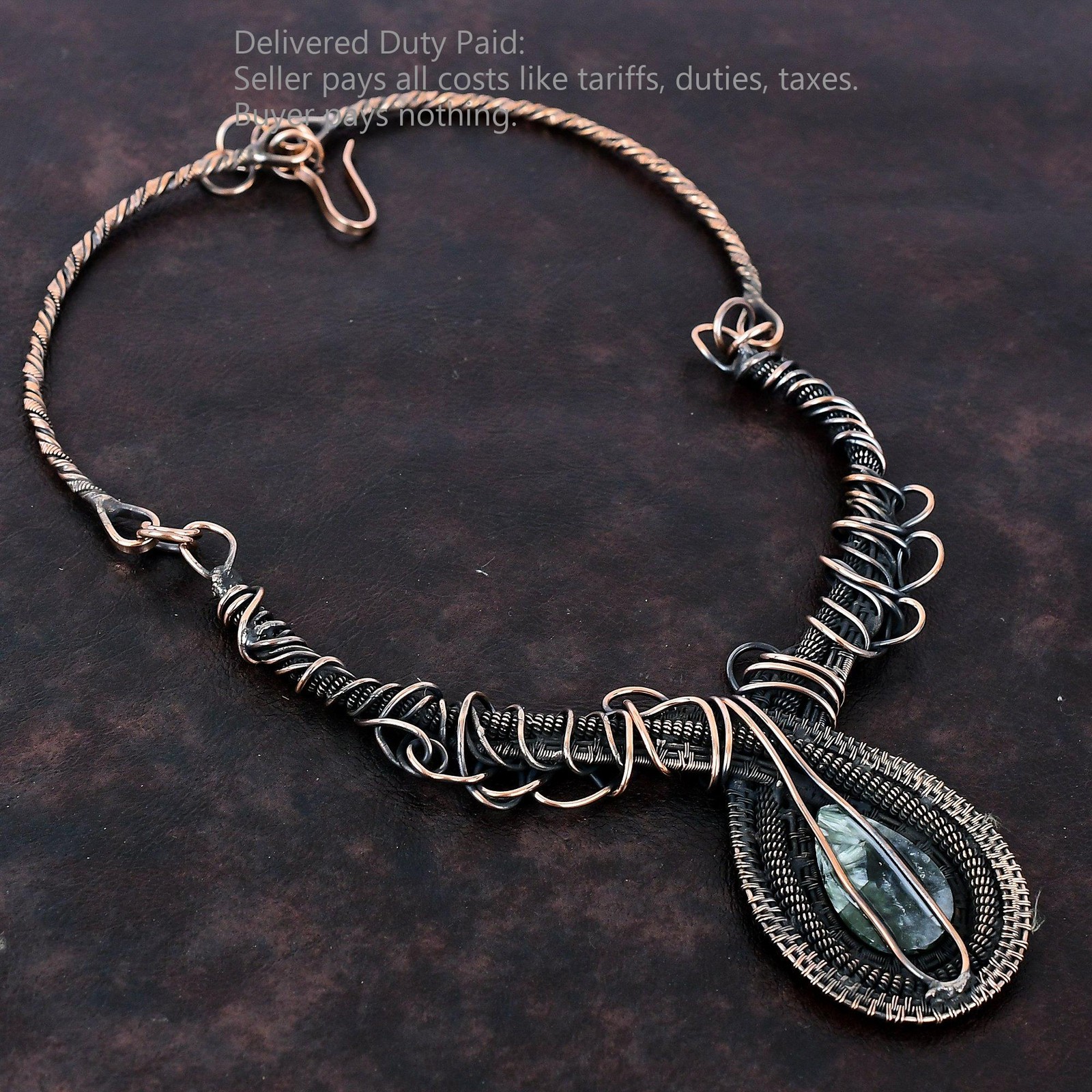 Natural Seraphinite Sister Handmade Wire Wrapped Artisan Chain Necklace Copper