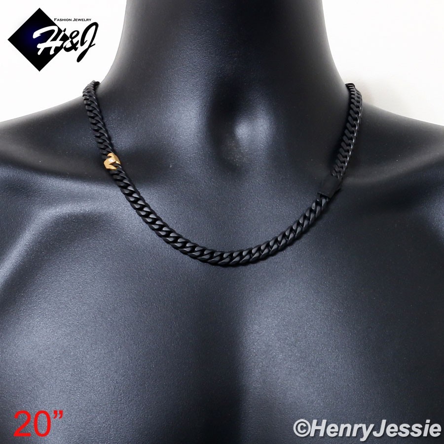 20″Stainless Steel 7mm Matte Black/Gold Plated CZ Miami Cuban Curb Necklace*N176