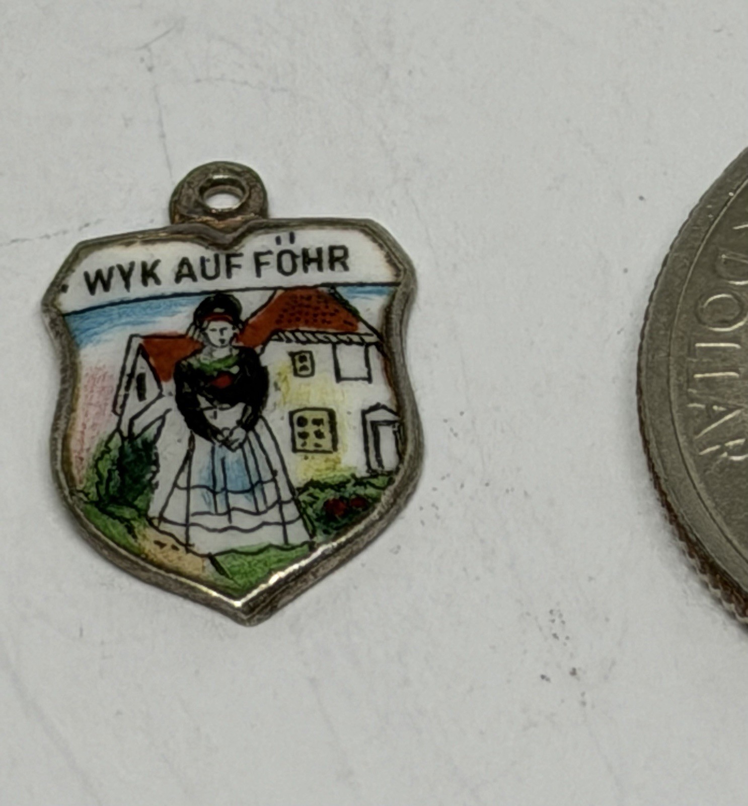 Vintage Wyk Auf Fohr Island in Germany 800 Reu Silver Shield Bracelet Charm