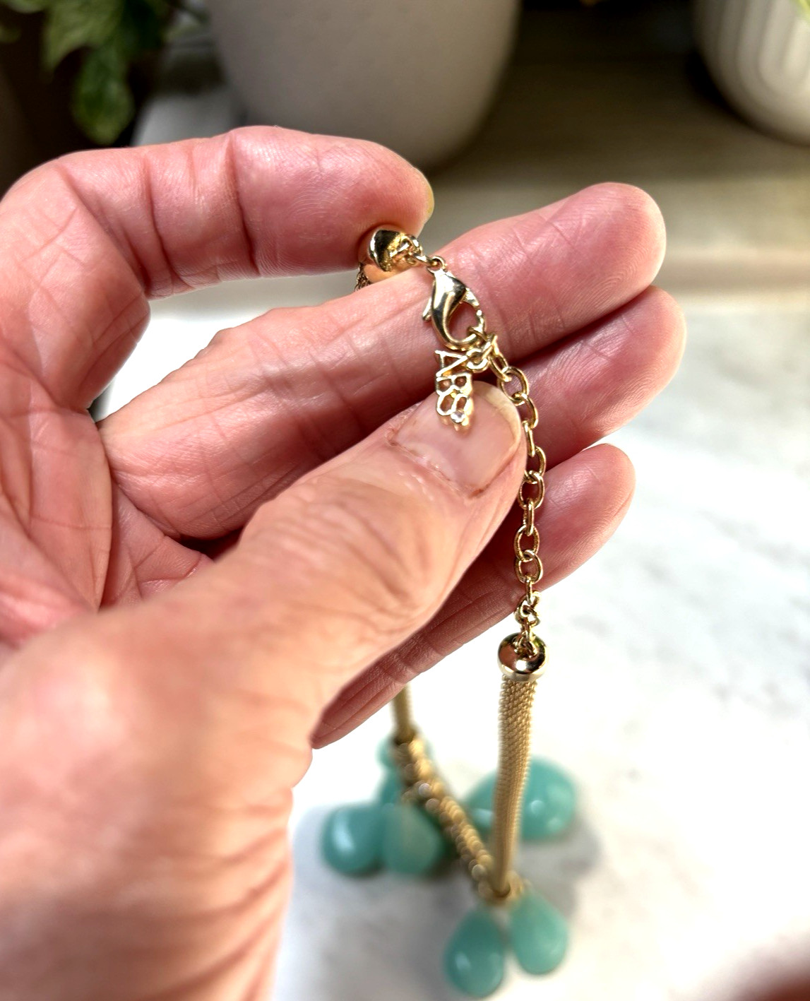 ABS Arthur Swartz Chunky Statement Goldtone Mesh Aqua Acrylic Dangles Necklace