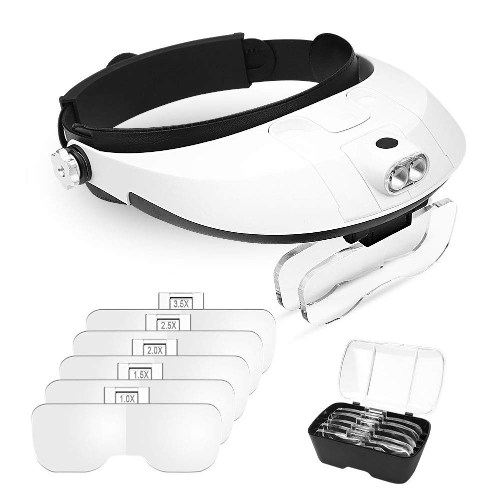 1X to 6X Headband Magnifier, Head Mount Magnifying Glass with Light for Close…