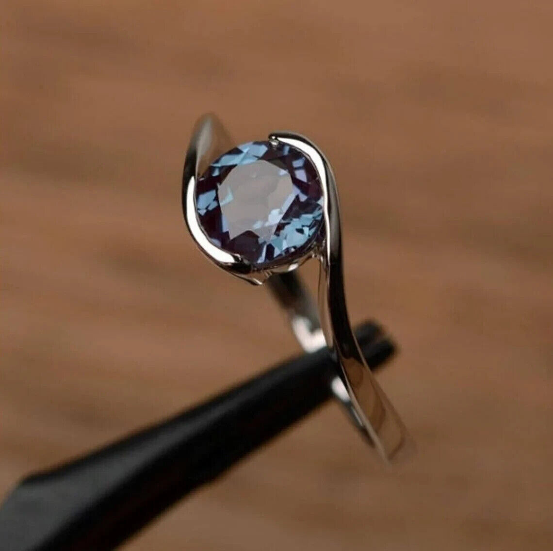 1.50Ct Round Cut Simulated Alexandrite Engagement Ring 14k White Gold Plated