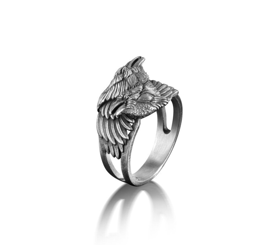 Hugin Munin Men Ring 925 Sterling Silver Handmade Sacred Ring Duty Free