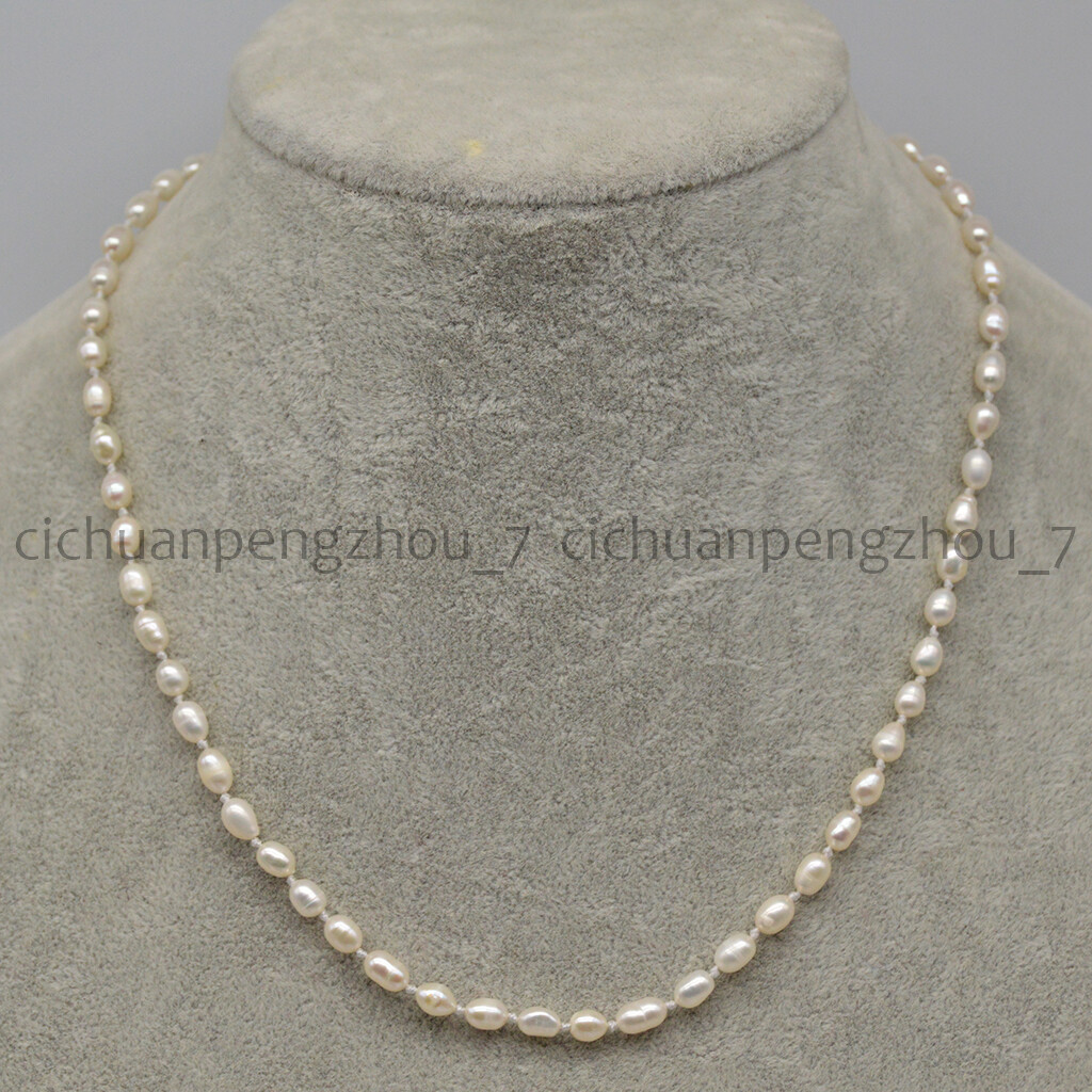 Small 4-5mm Genuine Natural White Freshwater Rice-shaped Pearl Necklace 16-30”