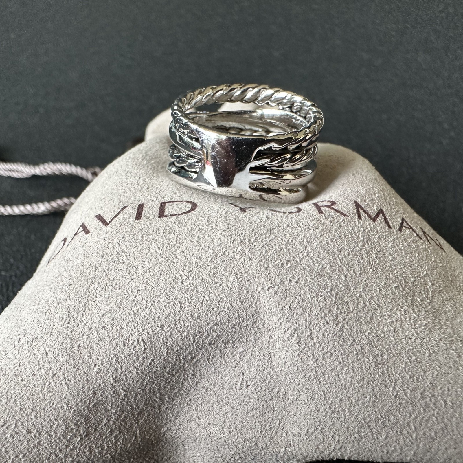David Yurman Crossover Ring 925 Sterling Silver with Diamonds Size 7