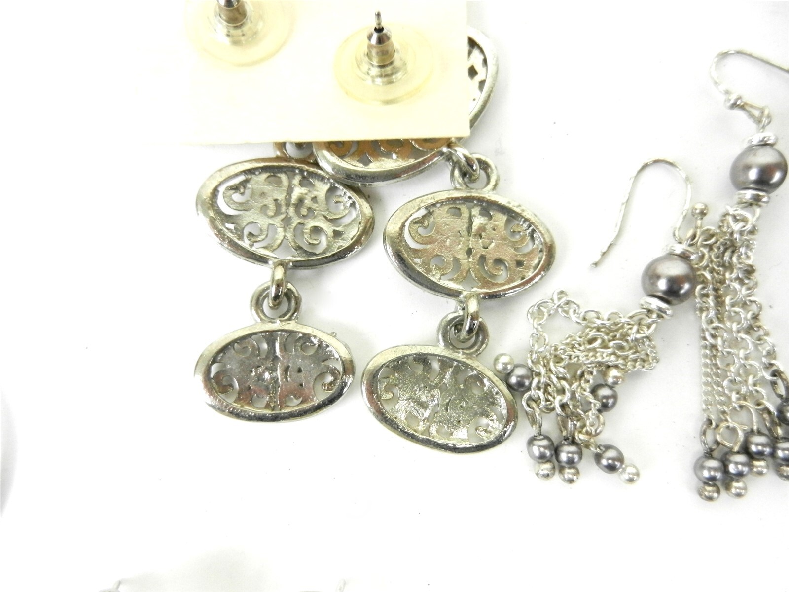 24 Pr Pierced Dangle Drop Hoop Earrings Assorted Colors Styles Silver Tone T74K