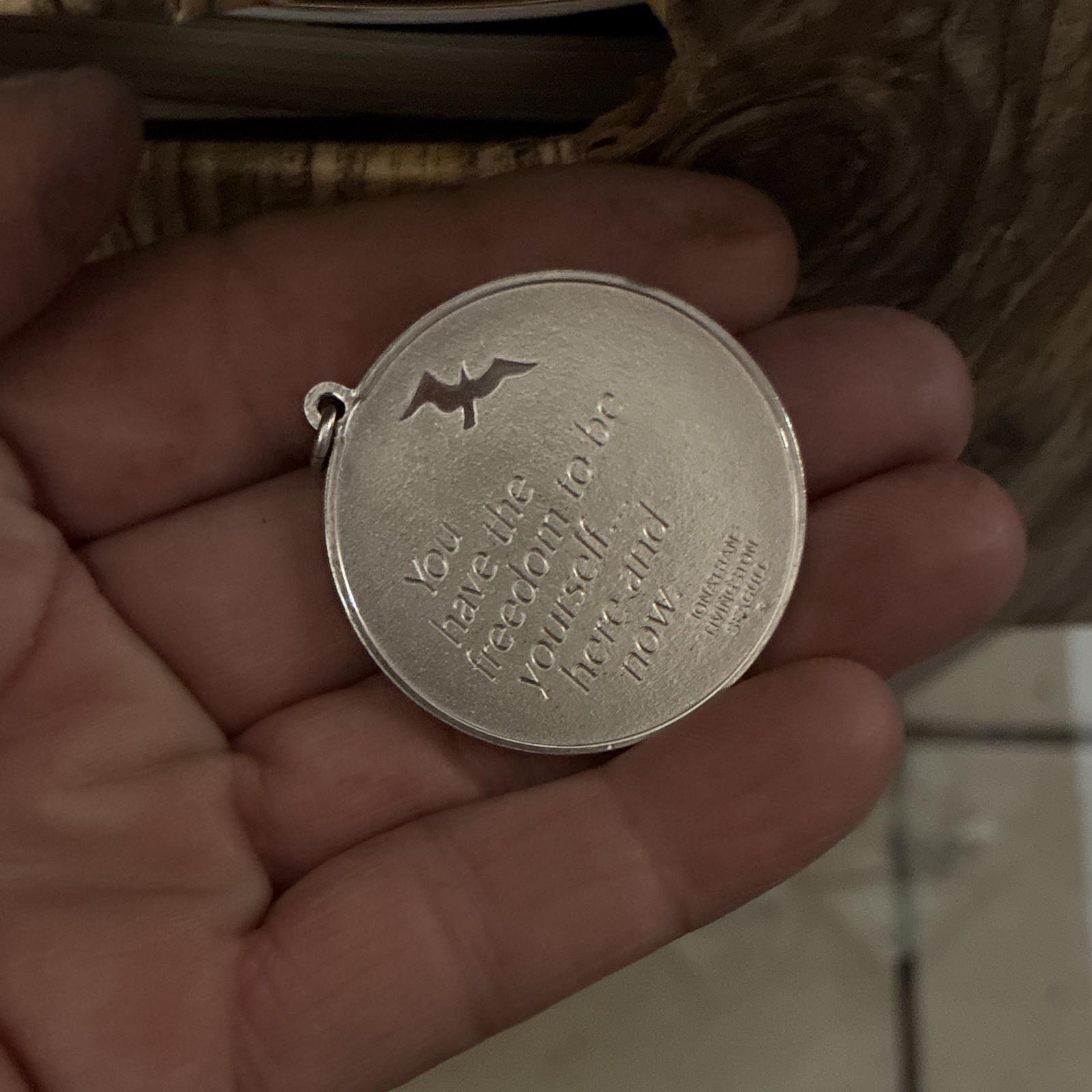 Sterling Silver 925 Round Bird Charm Pendant Engraved “You are not powerful”