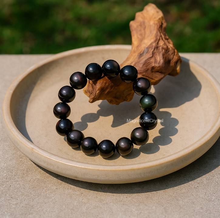 Natural Rainbow Obsidian 12MM Beaded Stretch Bracelet Healing Men Jewelry Gifts