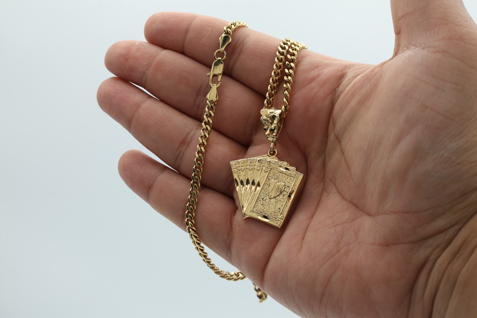 Gold Royal Flush Necklace: 4mm Cuban Chain, 14k Heavy Plated Gold