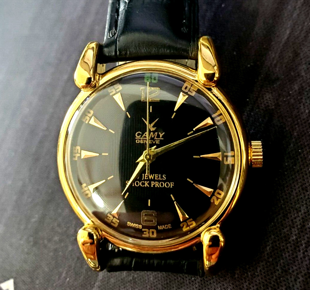 RARE Camy Geneve Mechanical Swiss Watch Restored Serviced GLD-BLK-BLK****