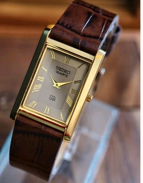 Vintage Seiko Slim Tank Mens Wristwatch With Rare Gray Face Japanese 90s Watch