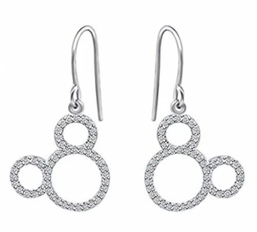0.50 CT Lab Created Diamond Mickey Mouse Dangle Earrings 14k White Gold Plated