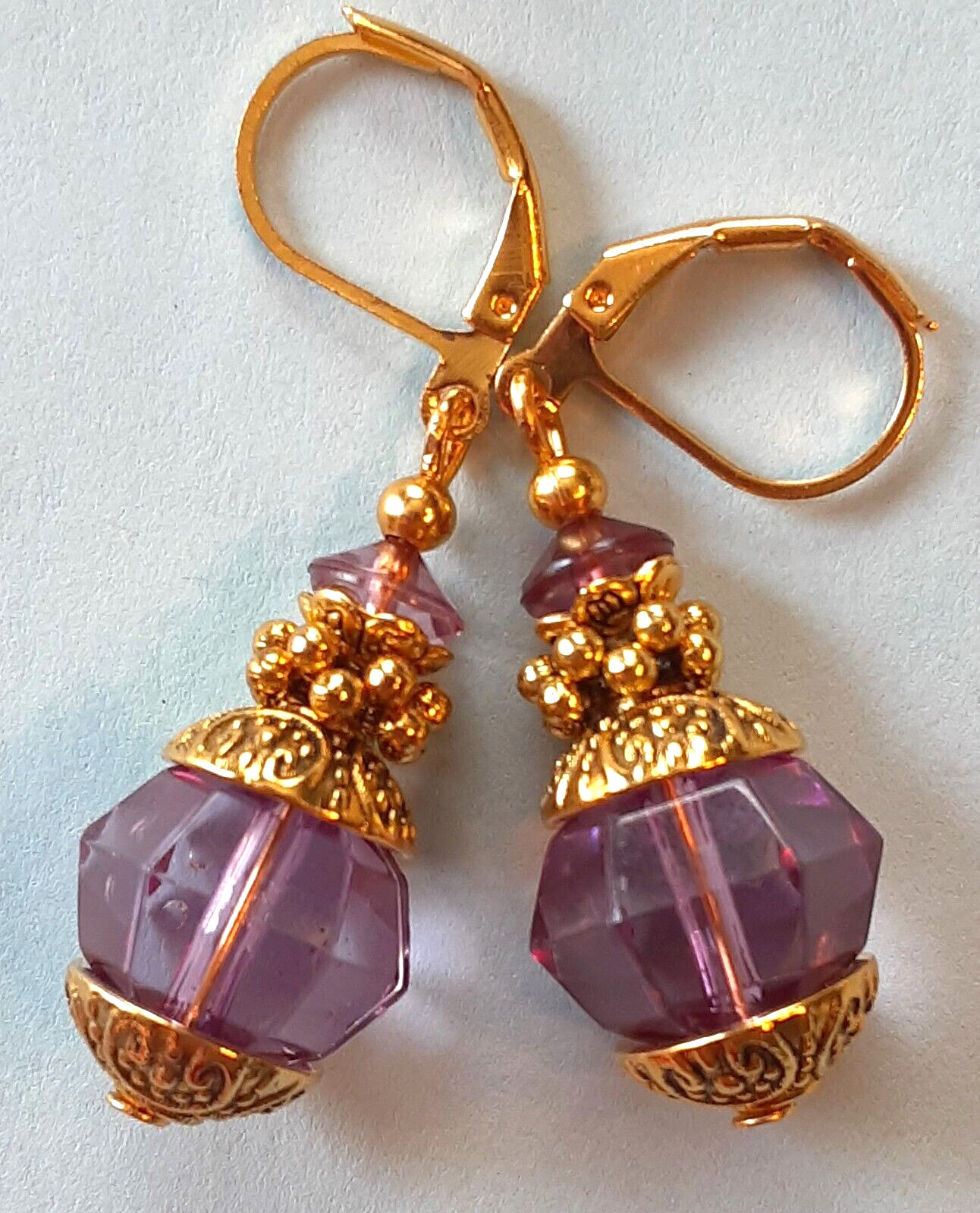PLUM ACRYLIC CRYSTAL lightweight earrings GP LEVER BACK artisan XX