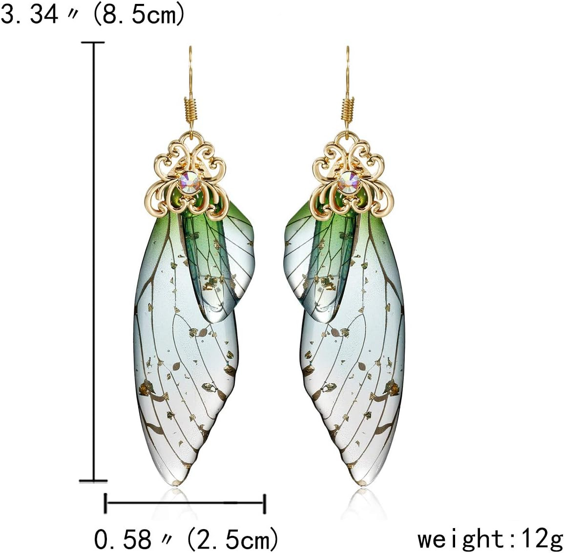 Butterfly Wing Drop Dangle Earrings Gold Plated Crystal Rhinestone for Women Wed