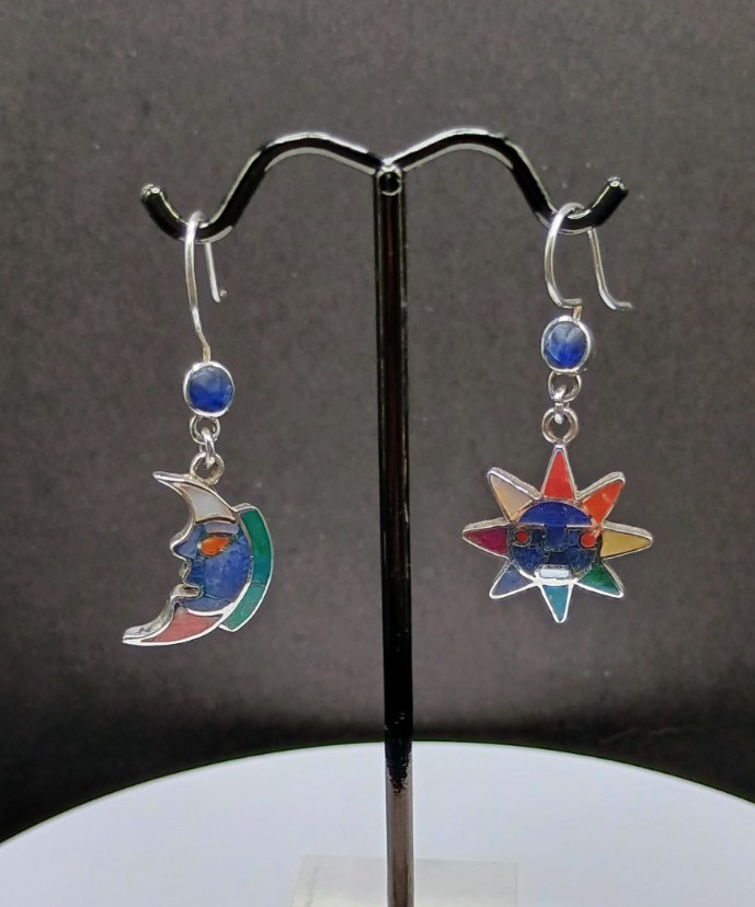950 Silver Sun Moon Inca Wedding Earrings