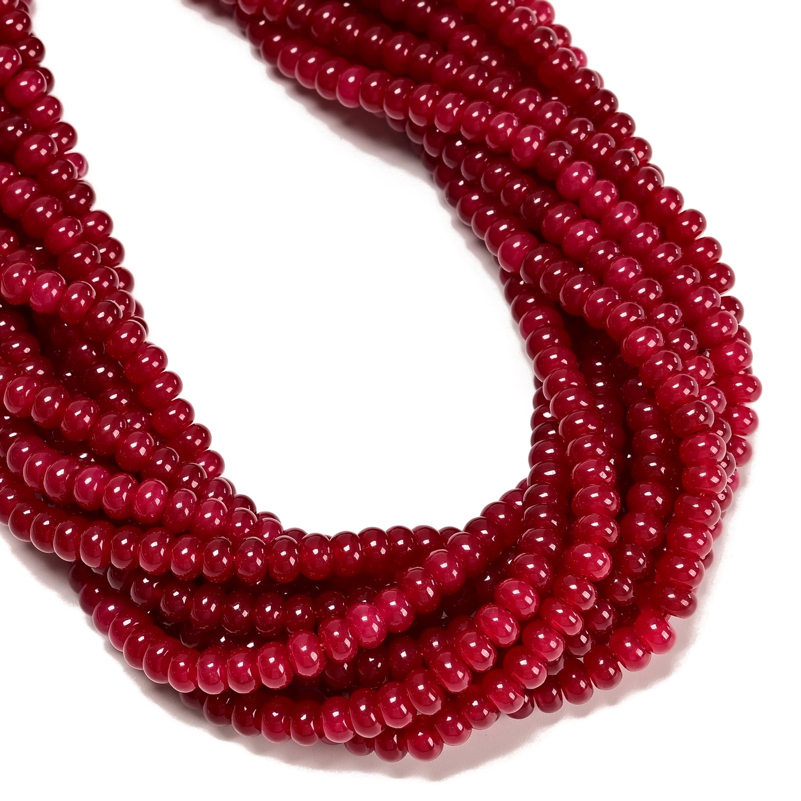 Dark Ruby Red Color Dyed Jade Smooth Rondelle Beads Size 4x6mm 15.5″ Strand