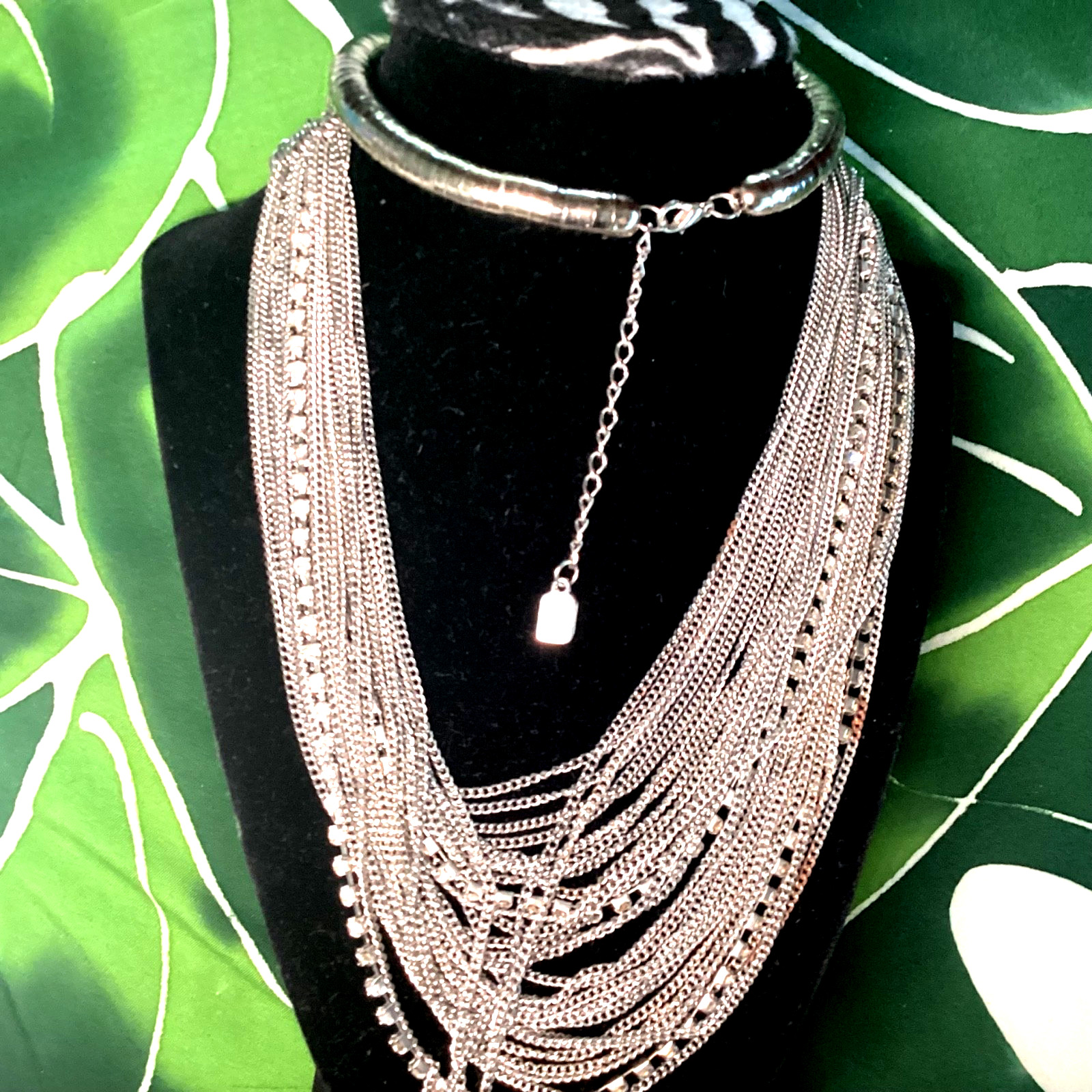 You and i 30 “Silver Tone Multi Layered Clear Crystal Statement Chain Necklace
