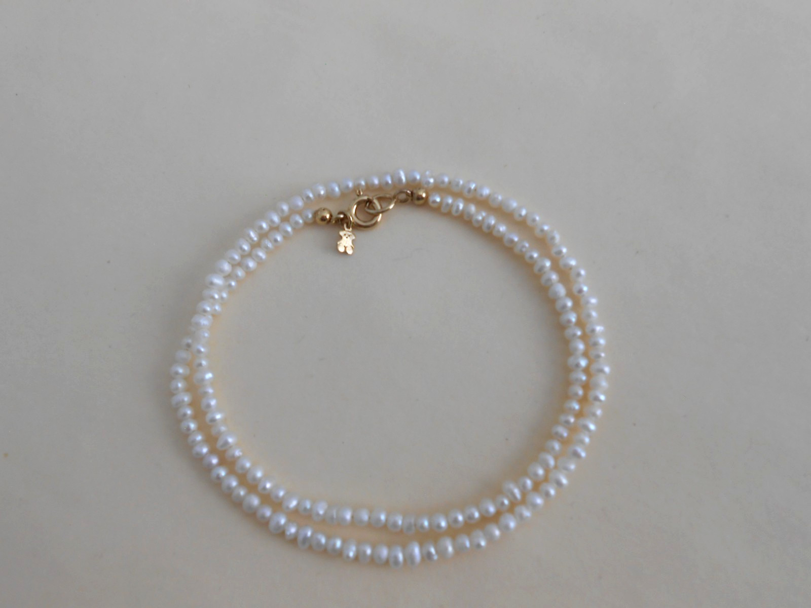 Tous 18k gold plating over silver 2mm Pearl Choker Necklace 38cm =15″