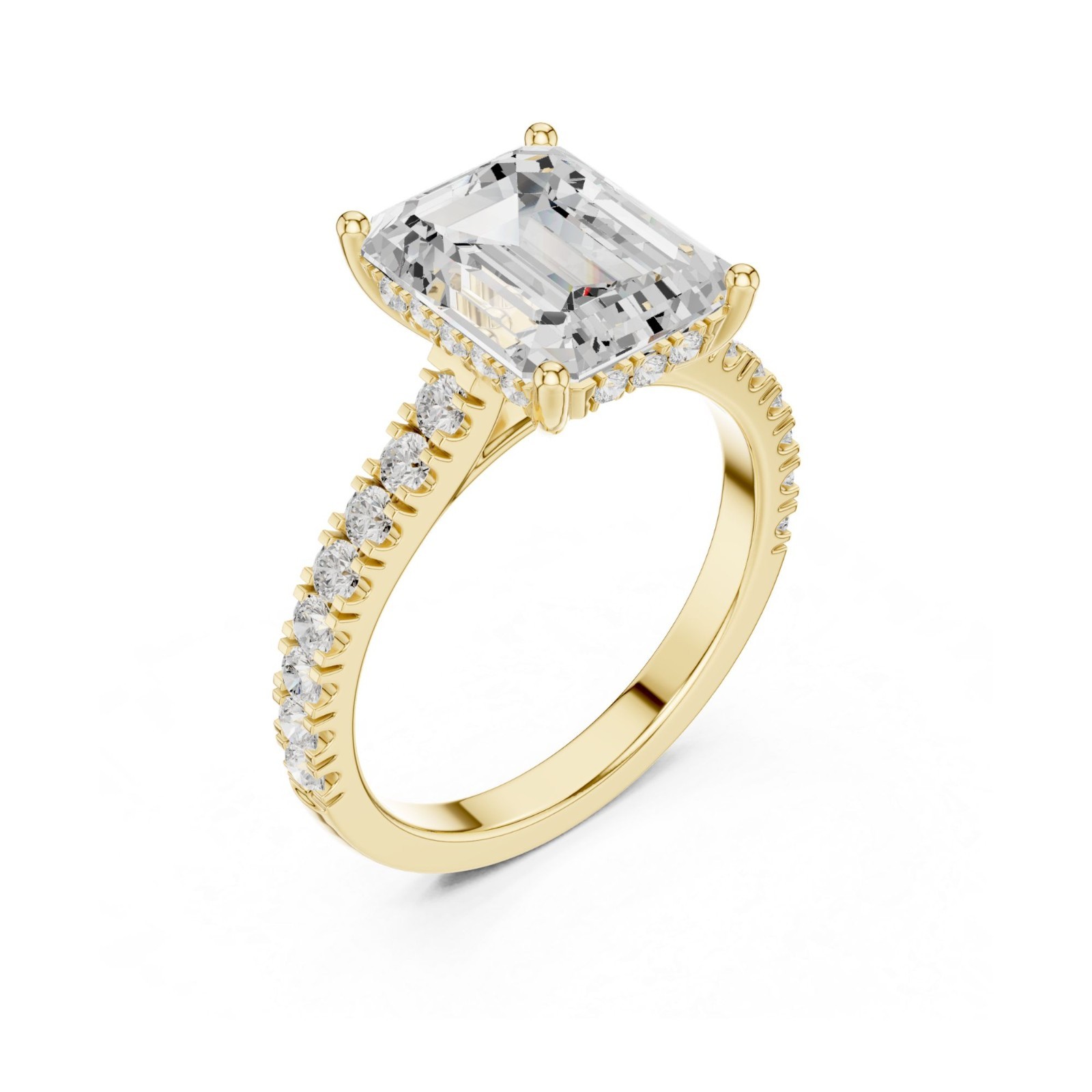 Emerald Cut Lab Grown Diamond Hidden Halo Solitaire Engagement Ring