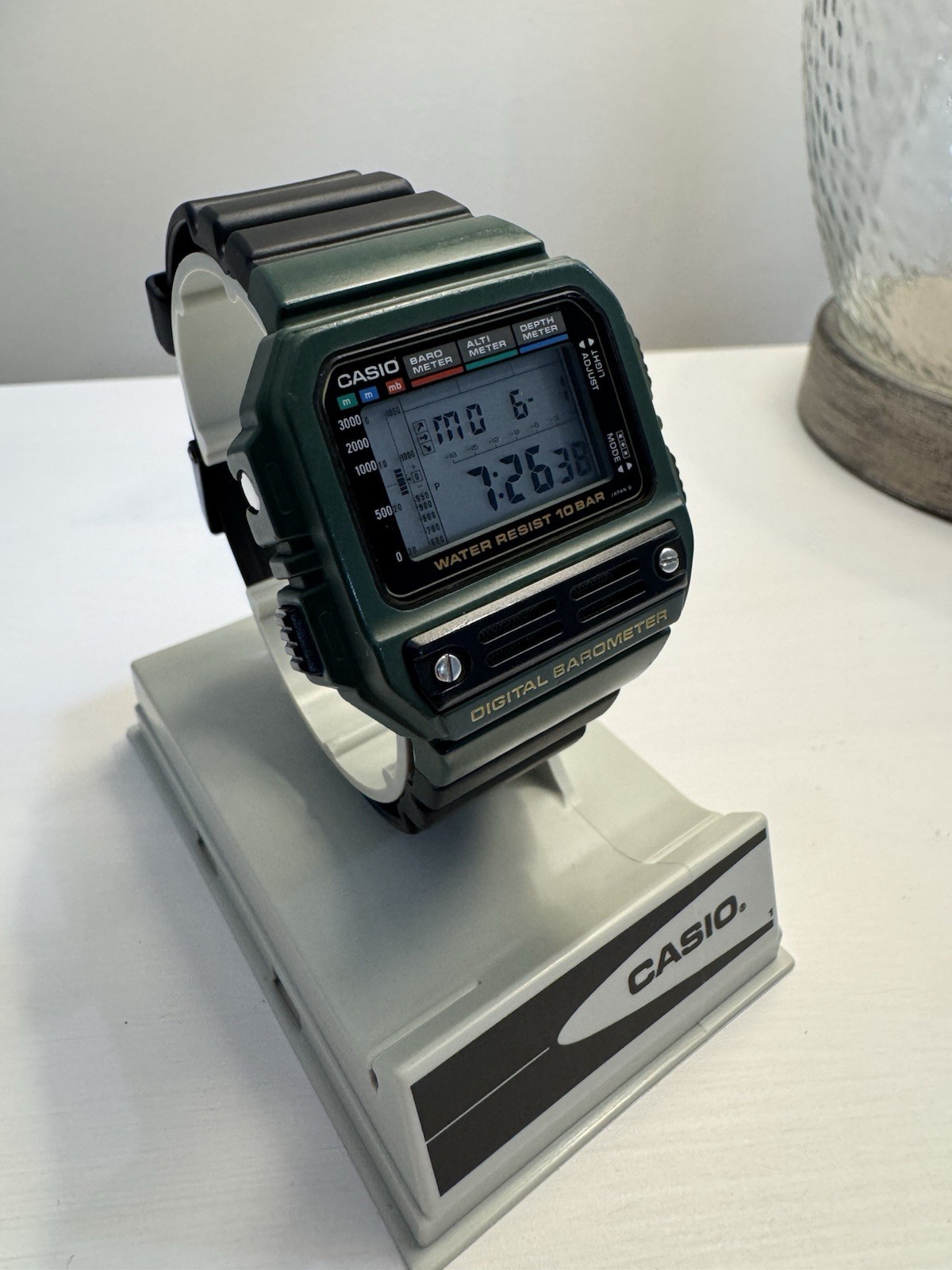 Casio BM-100WJ Men’s Digital Barometer Watch. Green Variation New Battery