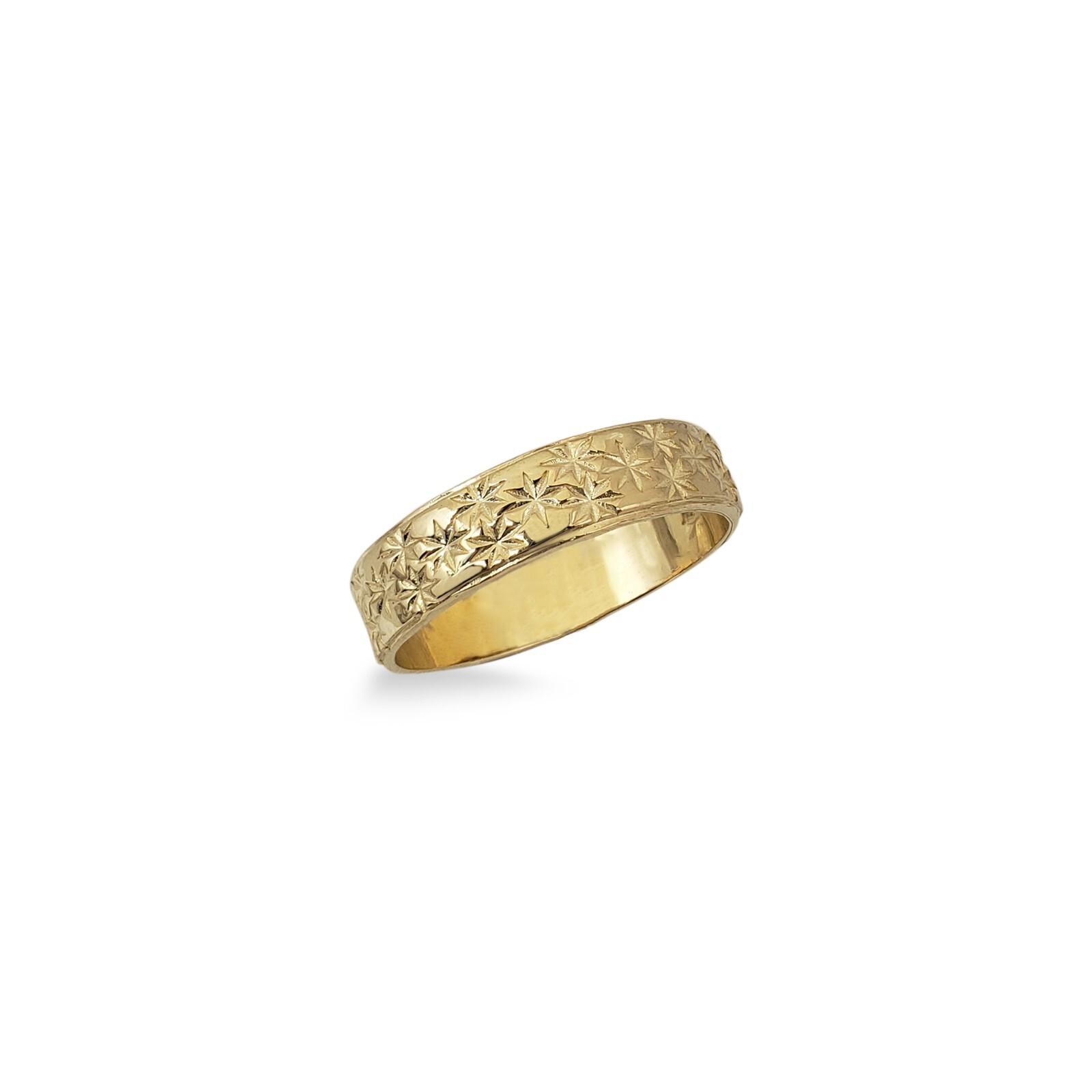 Solid 10K Women’s Yellow Gold Etched Ring, 5mm Real Gold Star Ring Size 3 – 12