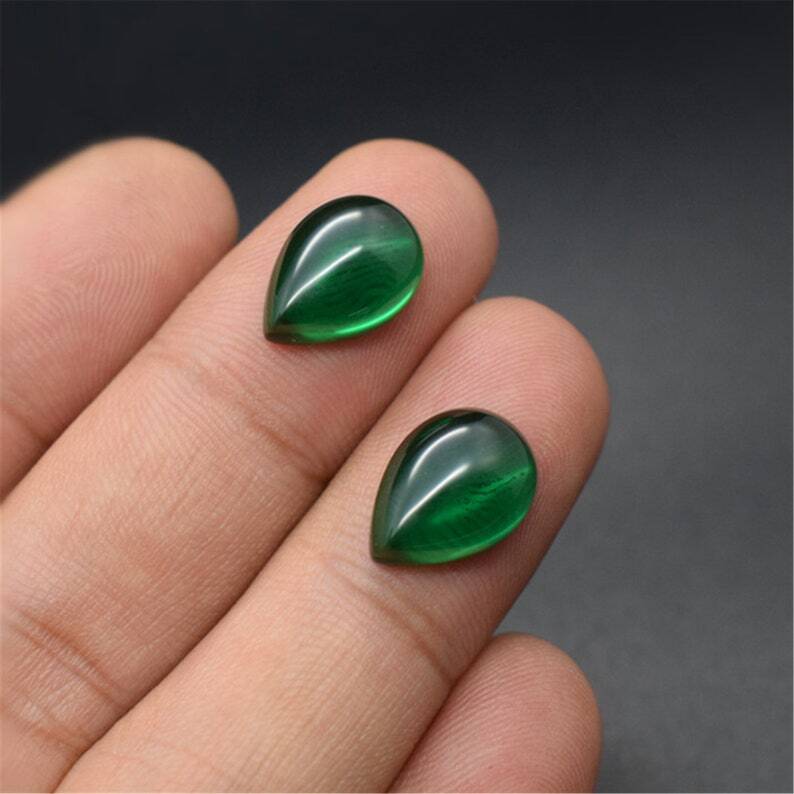 AAA Green Emerald Pear Flat Back Cabochon Synthetic Loose Gemstone Calibrated