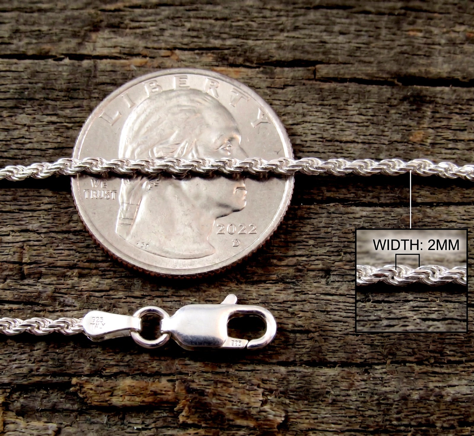 *REAL* Authentic Genuine Solid 925 Sterling Silver Rope Chain Necklace 2mm Italy