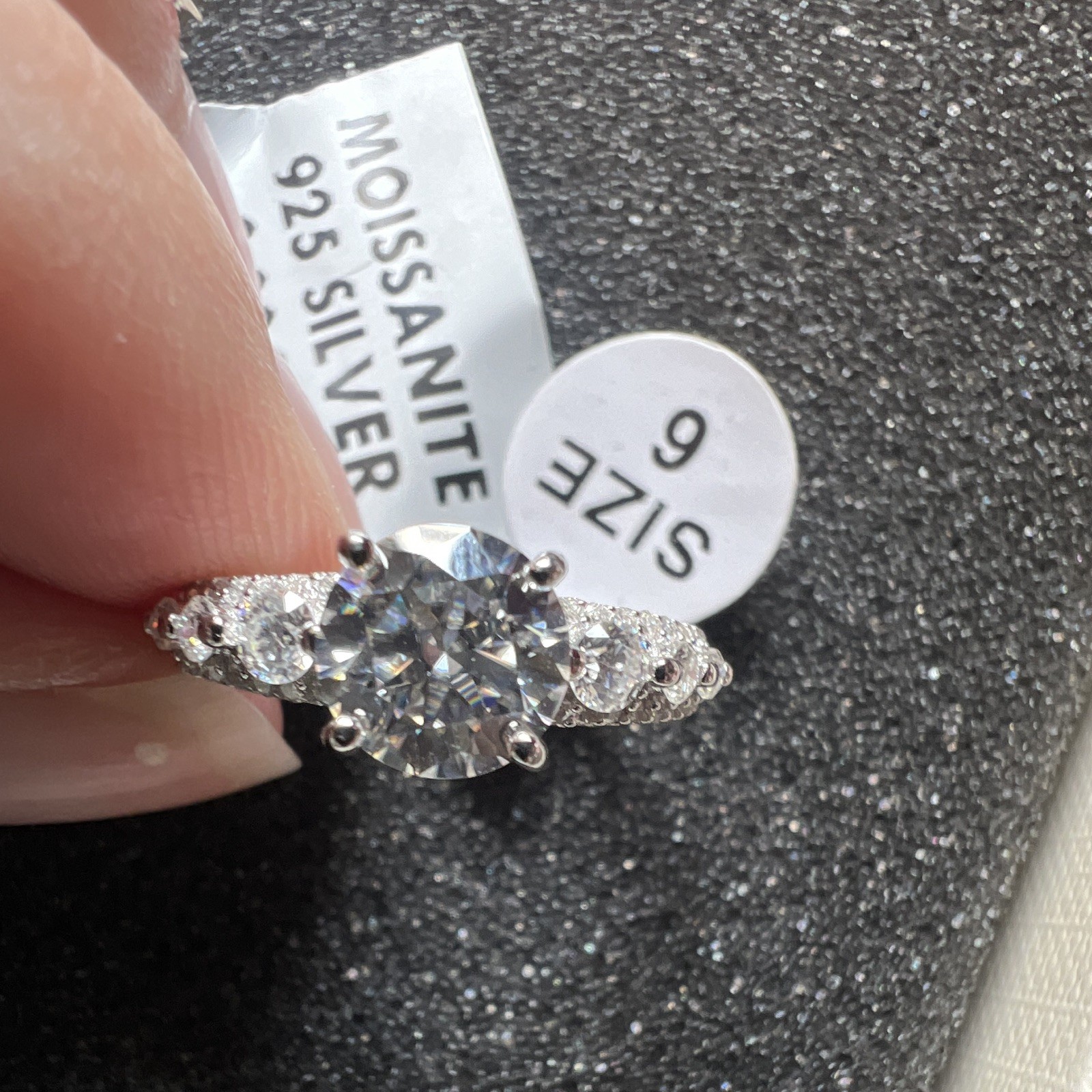 Moissanite 925 Sterling Silver Round Prong Engagement Ring Women Size 6 0.88CTW