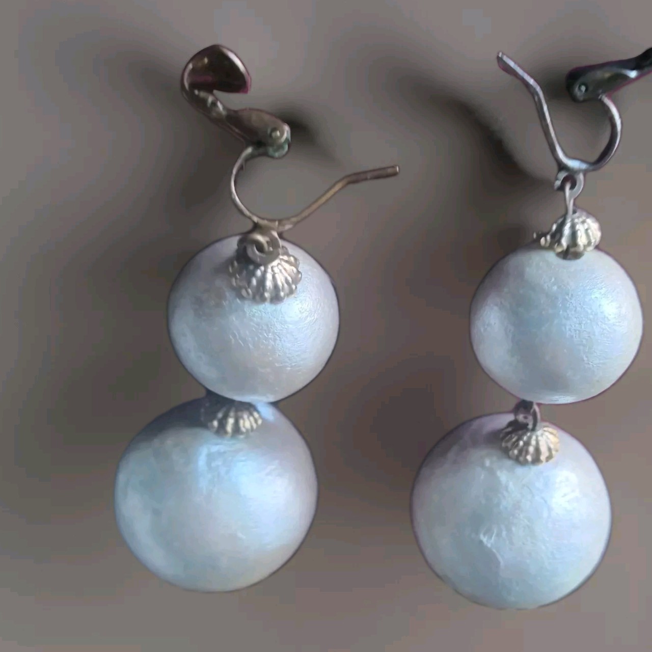 Stylish White Cotton Pearl Dangle EARRINGS 2.5″ Hook and Clip Combo