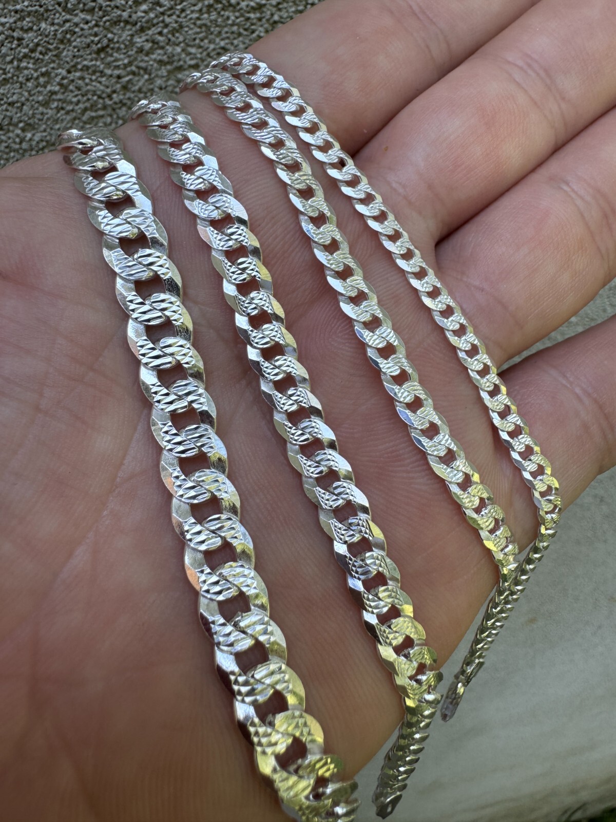 Real Solid 925 Silver Flat Diamond Cut Curb Cuban Link Bracelet 4-8mm