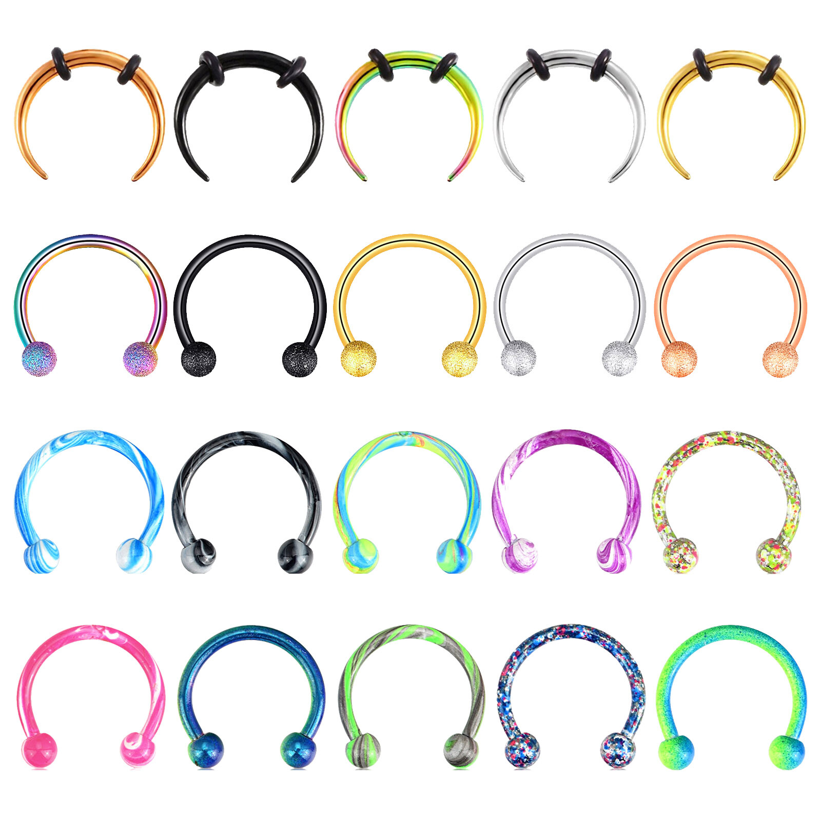 5-18Pcs Surgical Steel Nose Septum Ring Earring Horseshoe Cartilage Hoop 14g 16g