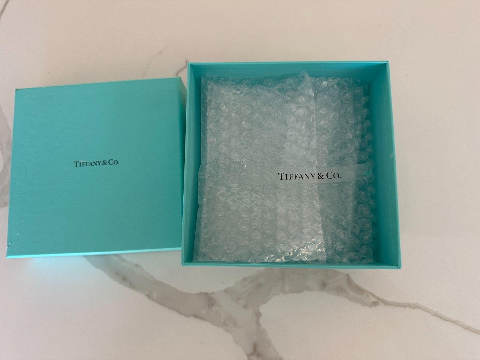 Tiffany & Co. Empty Gift Box Approx. 6”x6”x3.5” With Tissue Paper & Bubble Wrap