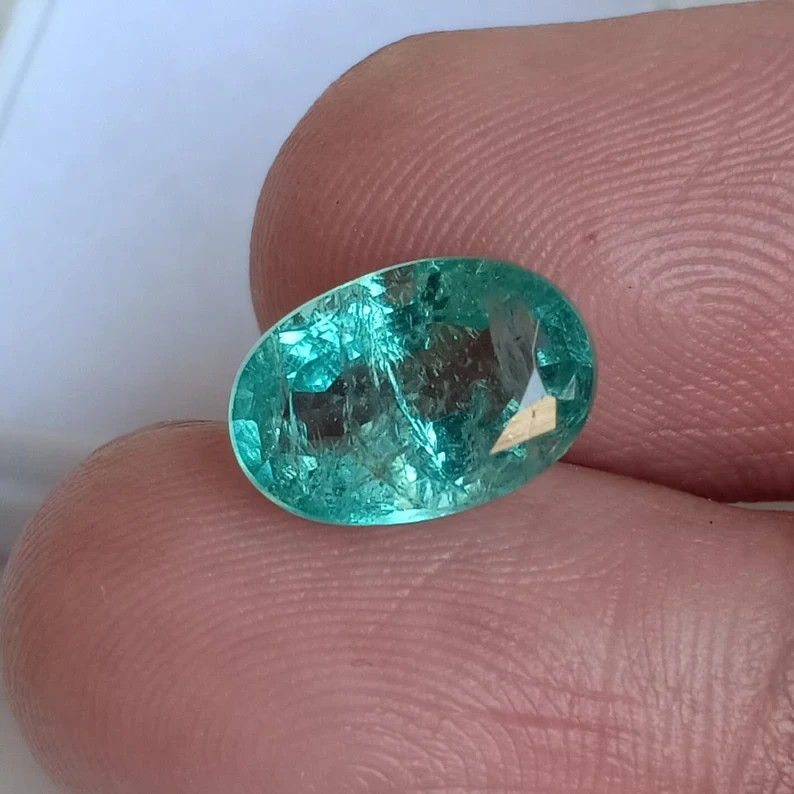 3.12 Ct Blueish Green Emerald Oval Shape Unheated Untreated Loose Gemstone
