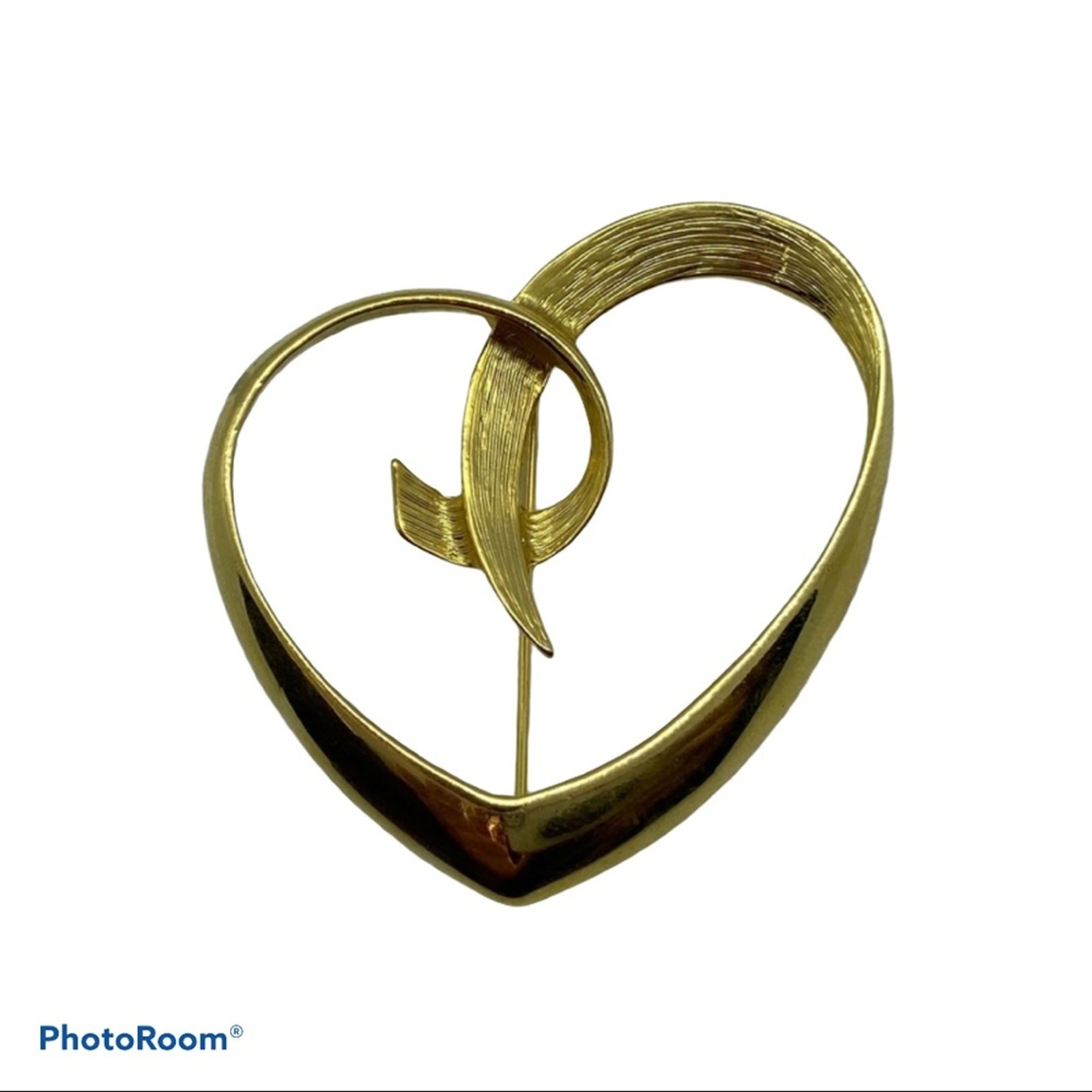 Vintage American Heart Brooch Gold Twisted Asymmetrical Elaborate 3-D Intricate