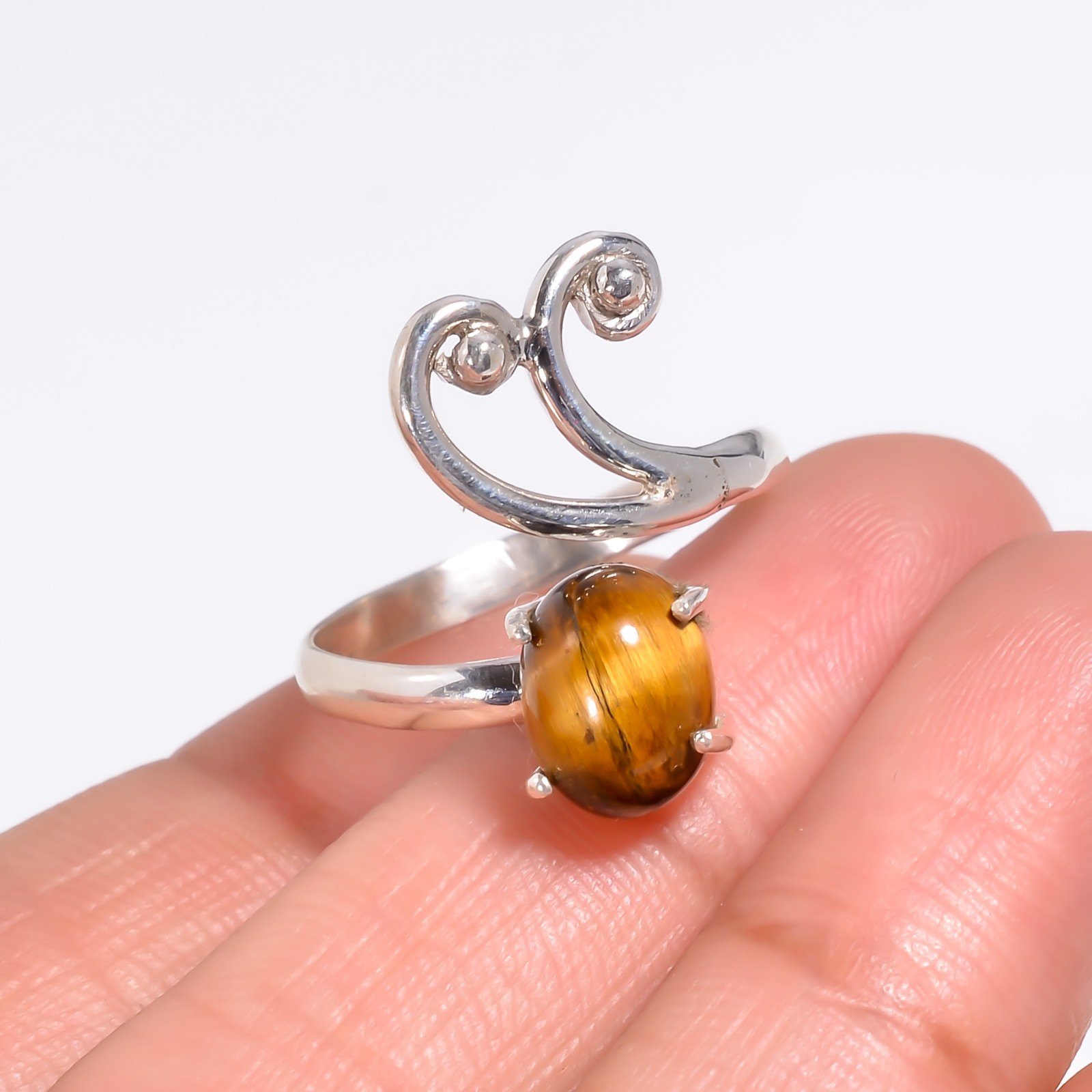 Tiger Eye Gemstone 925 Silver Handmade Statement Ring Jewelry